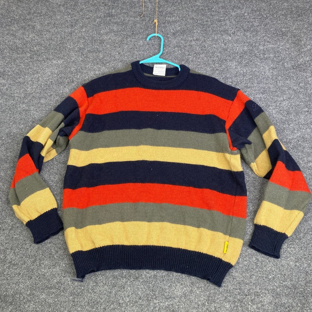 Ken Done Australia Pure New Wool Striped Sweater Mens Medium Crewneck Knit VTG